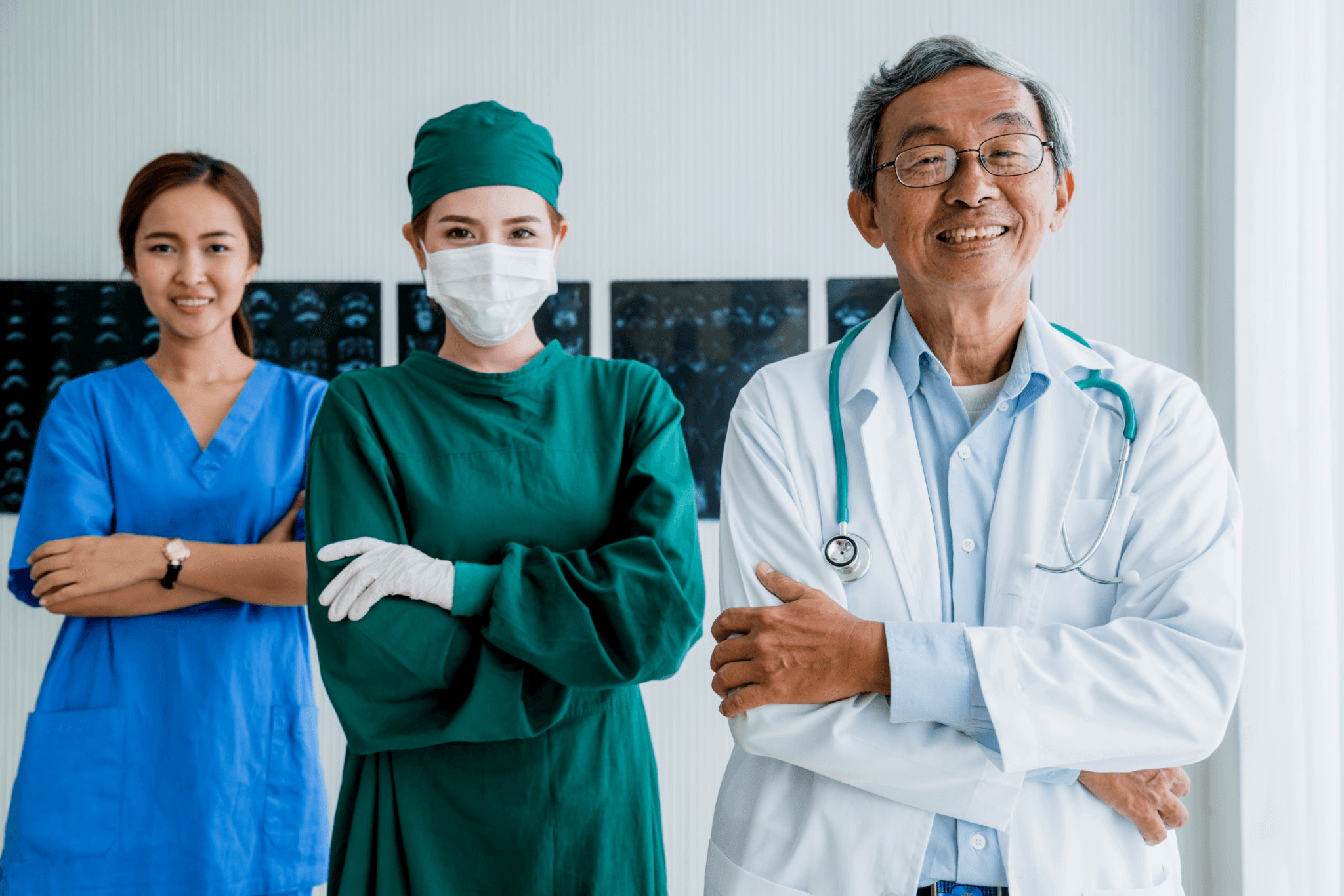 Healthcare professionals in medical clothing, illustrating healthcare and wellness context